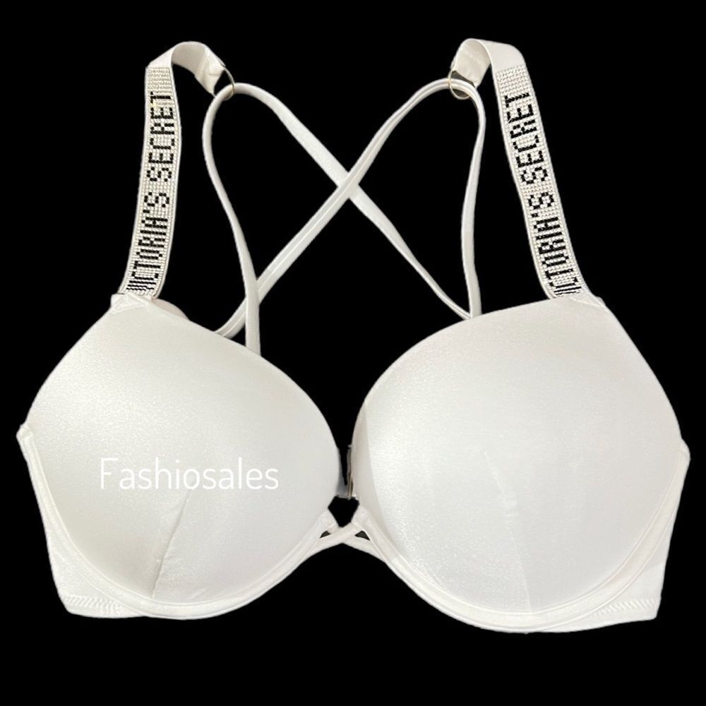 Victoria's Secret White Push-Up Bikini Top with Logo Straps